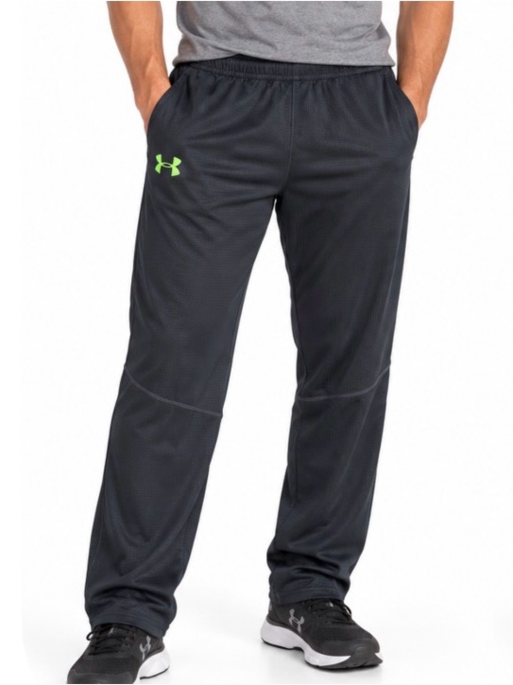 Under Armour Black Sweatpants performance gear Neon Green Logo athletic SZ XL